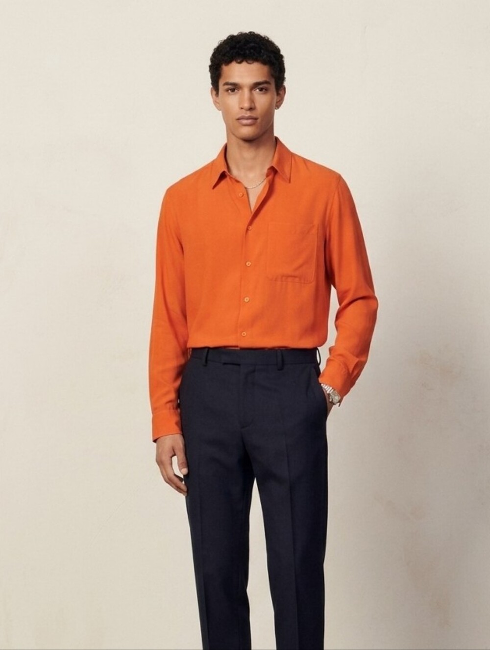 Sandro Paris Orange Viscose Button Front Shirt Men's XS